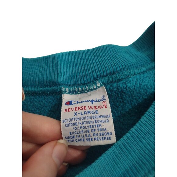Vintage 90s Champion Reverse Weave Logo Blue Crewneck Sweatshirt XL  Mad… - Picture 5 of 9